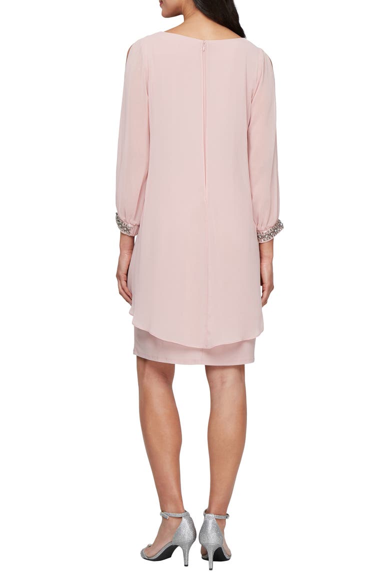 Cold Shoulder Long Sleeve Capelet Cocktail Dress, Alternate, color, FADED ROSE
