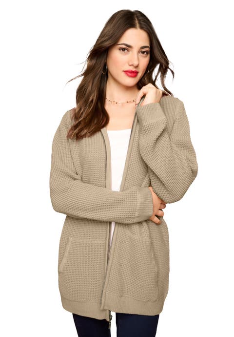 Plus Size Waffle Knit Zip-Front Relaxed Hoodie (Plus)