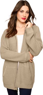 Roaman's Plus Size Waffle Knit Zip-Front Relaxed Hoodie