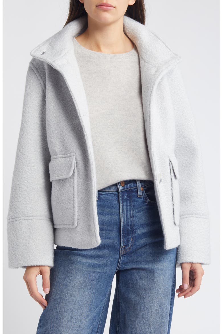 Stand Collar Pressed Bouclé Jacket, Alternate, color, SILVER GREY