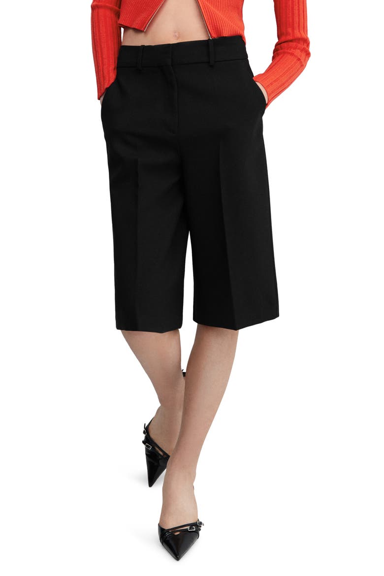 High Waist Straight Leg Bermuda Shorts, Main, color, BLACK