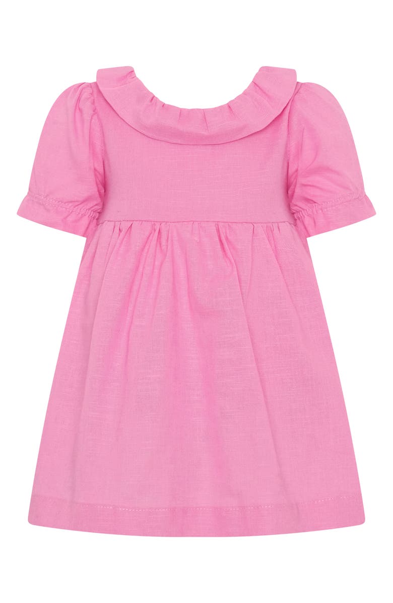 TINY TRIBE Puff Sleeve Cotton & Linen Babydoll Dress, Main, color, Pink