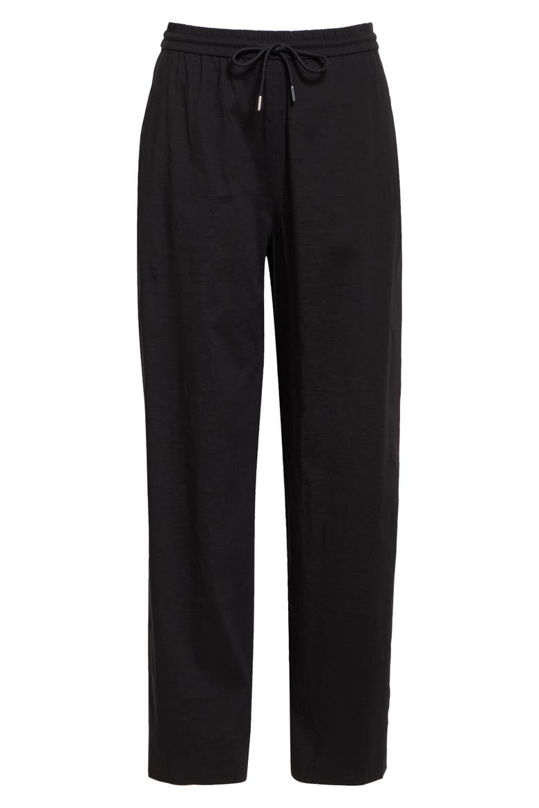 Linen Blend Drawstring Pants, Alternate, color, BLACK