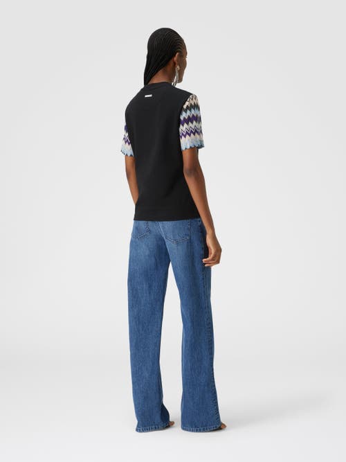 Shop Missoni Cotton Jersey T-shirt With Zig Zag Knit Sleeves In Multicoloured