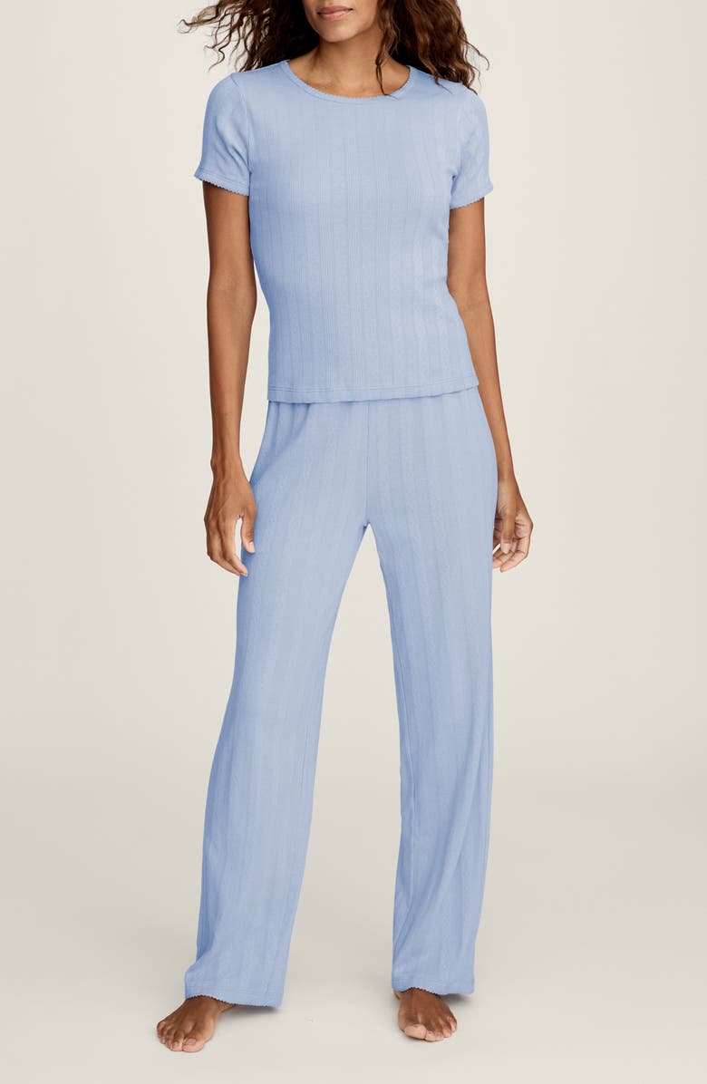 Petite Plume Pima Cotton Pointelle Pajama Pants, Alternate, color, Blue