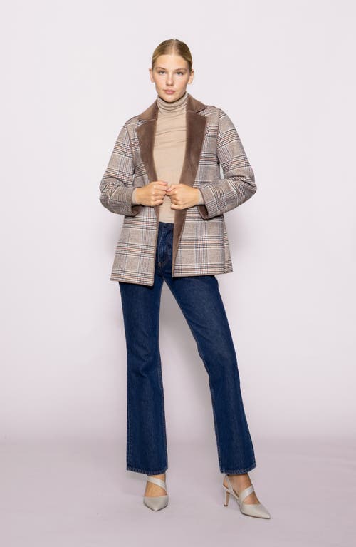 Melloday Plaid Faux Fur Trim Jacket In Brown