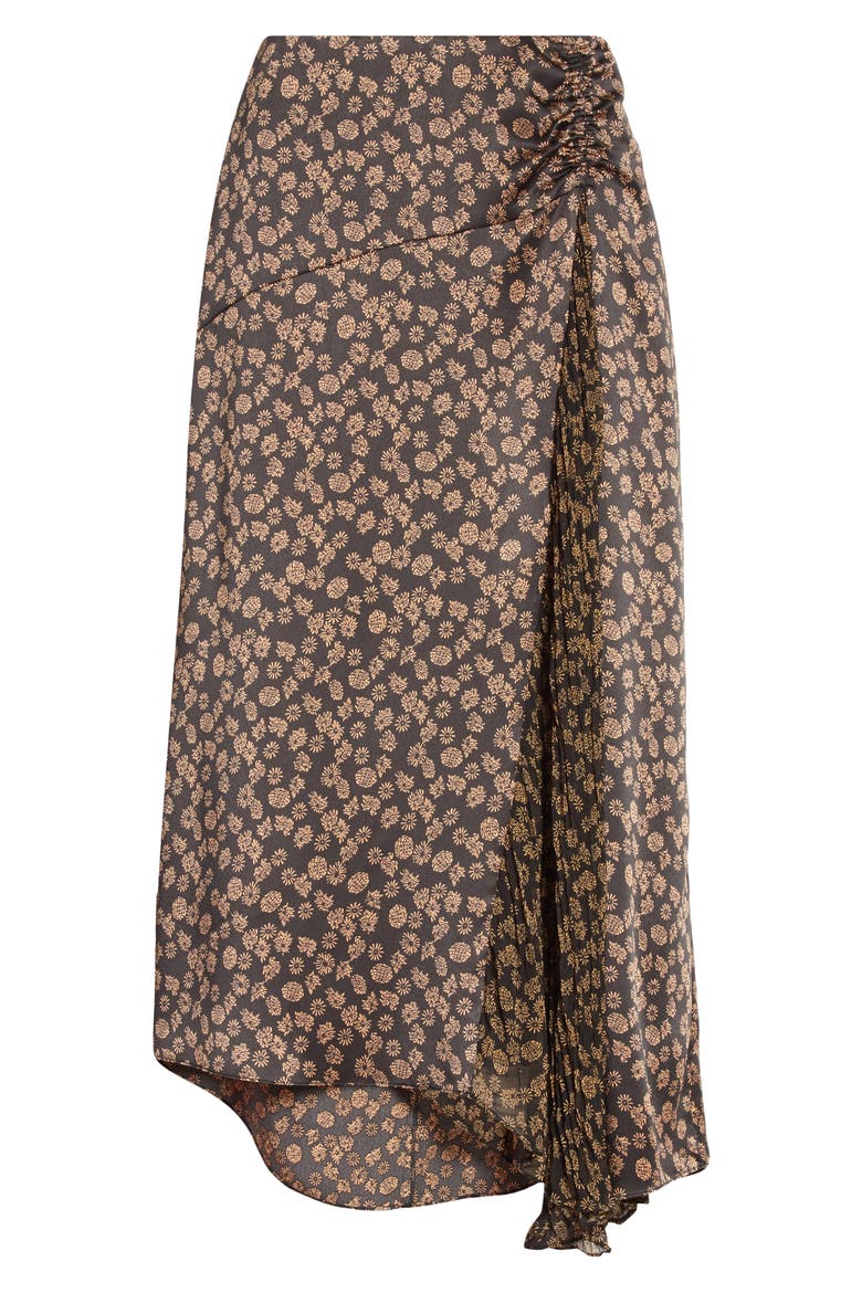 Zinnia Floral Ruched Skirt, Alternate, color, BLACK