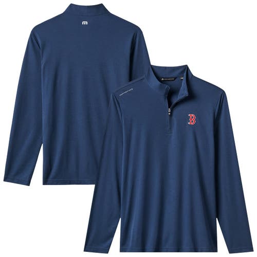 Travismathew Navy Boston Red Sox Time To Tailgate Tri-blend Quarter-zip Pullover In Blue