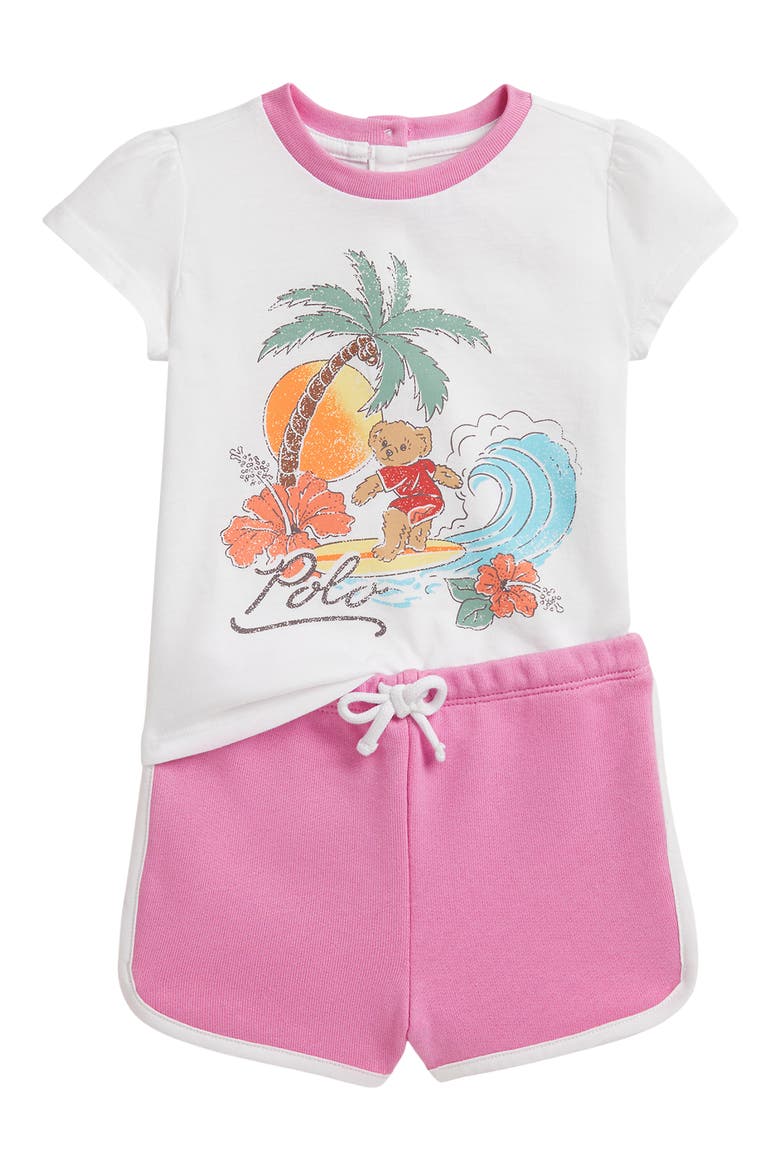 Polo Bear Jersey Graphic T-Shirt & Terry Shorts Set, Main, color, WHITE