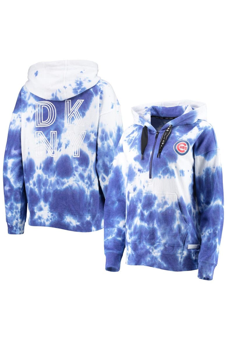 Women's DKNY Sport White/Royal Chicago Cubs Dakota Tie-Dye Half-Zip Hoodie, Main, color, White