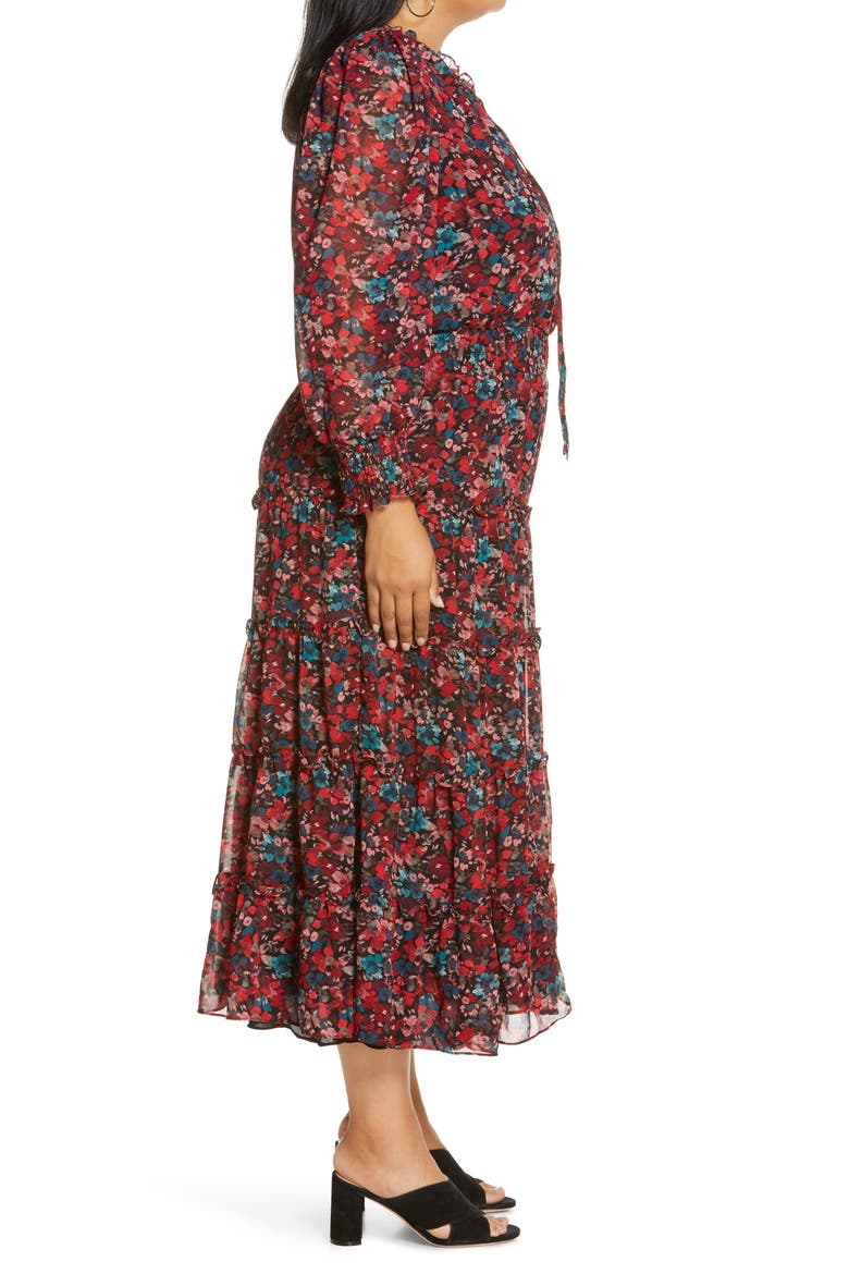 Autumn Floral Print Tiered Long Sleeve Maxi Dress, Alternate, color, CHERRY RED