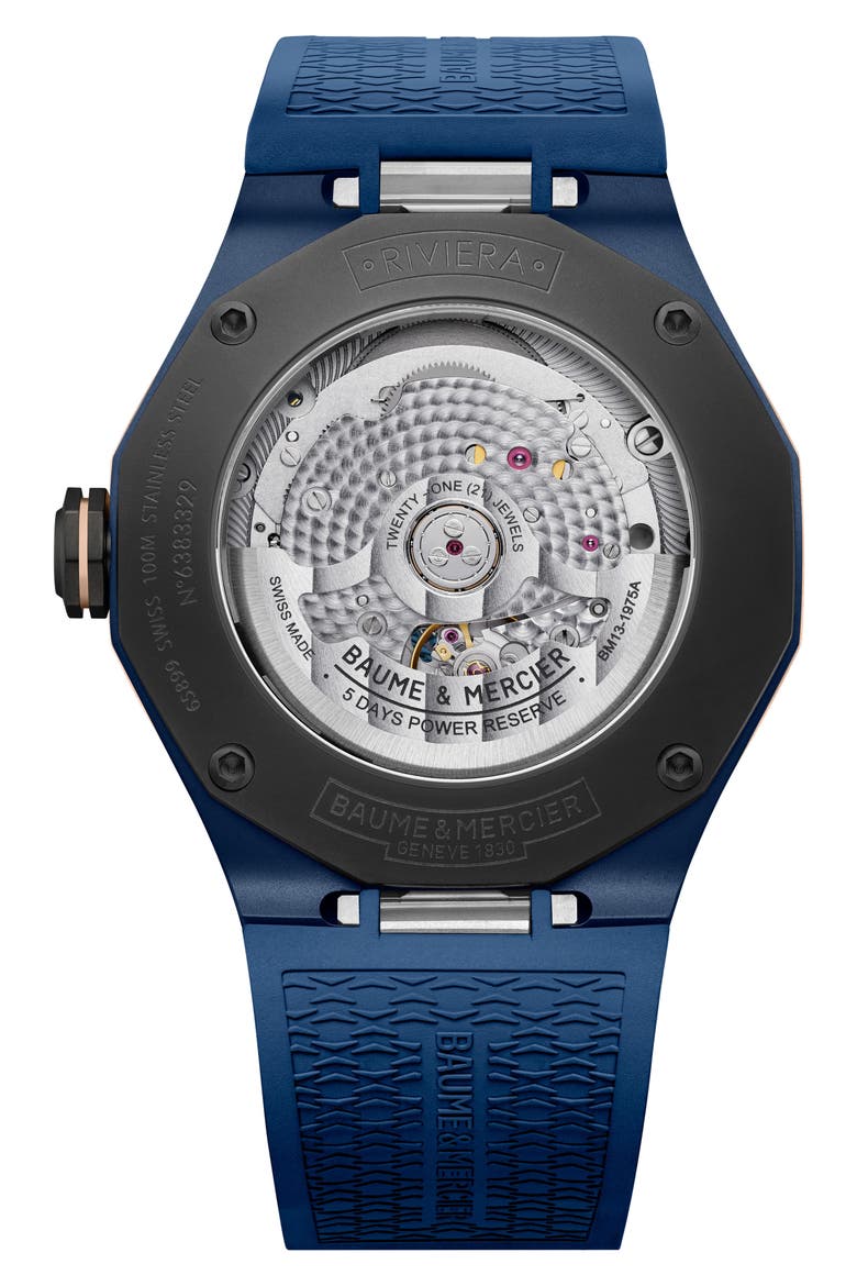 Riviera 10769 Rubber Strap Watch, 42mm, Alternate, color, SMOKED BLUE SAPPHIRE