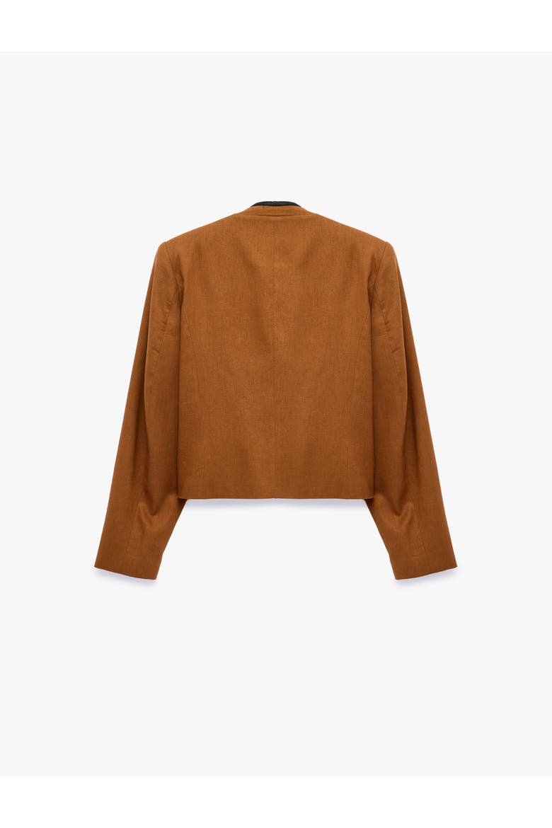 Linen Blend Mandarin Collar Napoleon Jacket with Decorative Braided Trim, Alternate, color, BROWN