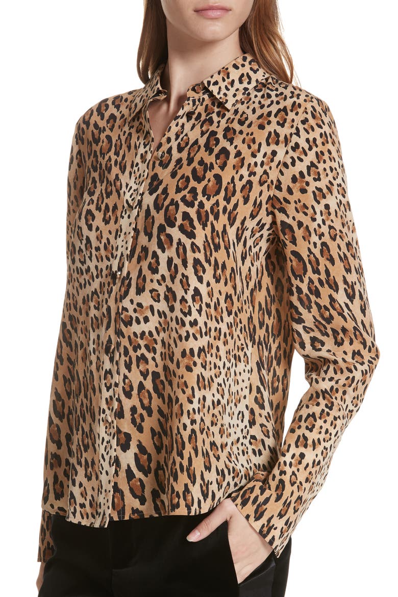Leopard Print Silk Blouse, Alternate, color, CAMEL MULTI
