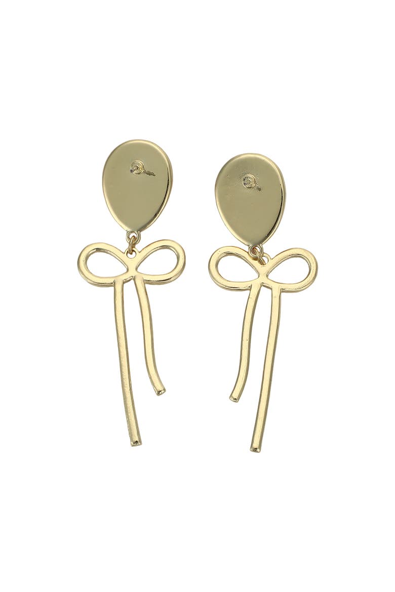 Pearl and Pink Balloon Bow Drop Earrings - Hypoallergenic Gold-Tone Post with Faux Pearl Bow and Pink Enamel Stone, 2.25 Inch, Alternate, color, Pink
