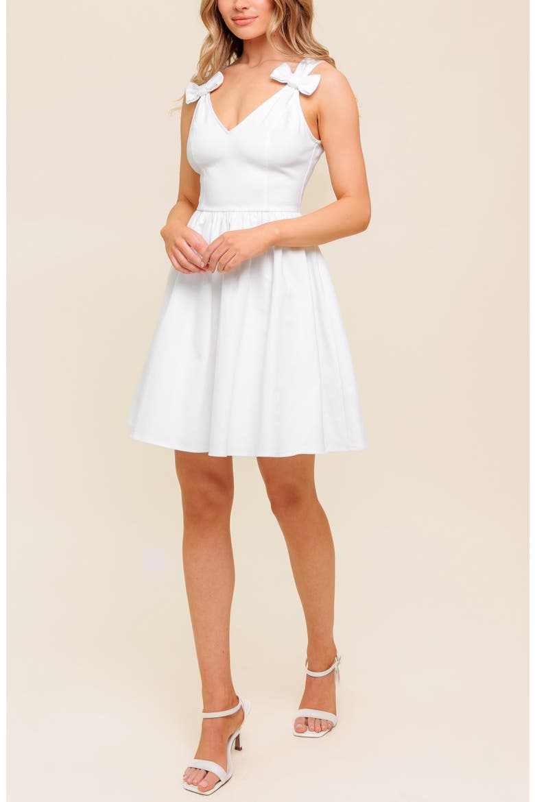 Bow Strap Twill Minidress, Alternate, color, WHITE DENIM