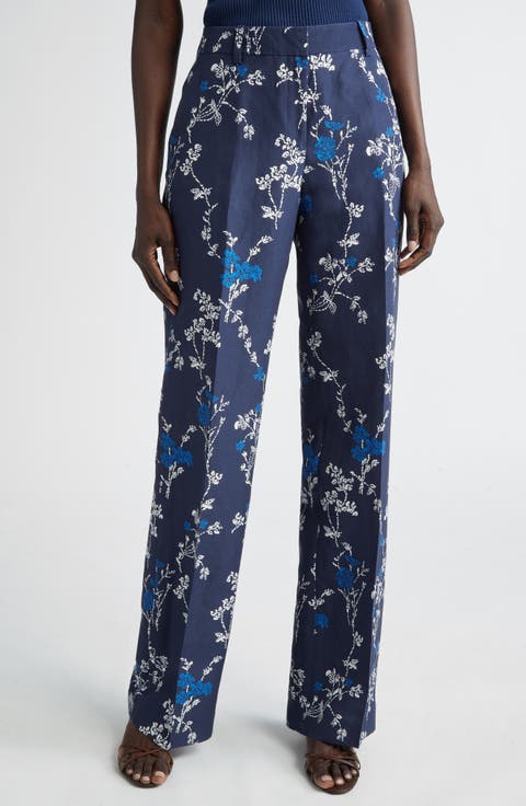 Gates Floral Silk & Linen Trousers