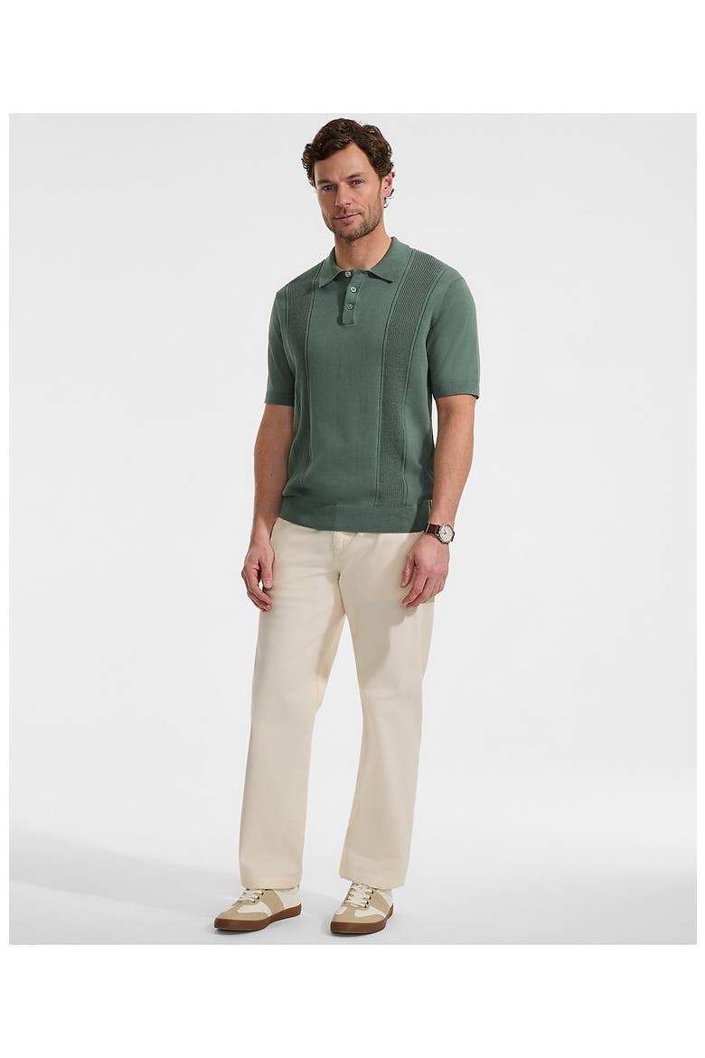 Short Sleeve Vertical Rib Button Down Sweater Polo, Alternate, color, Eucalyptus