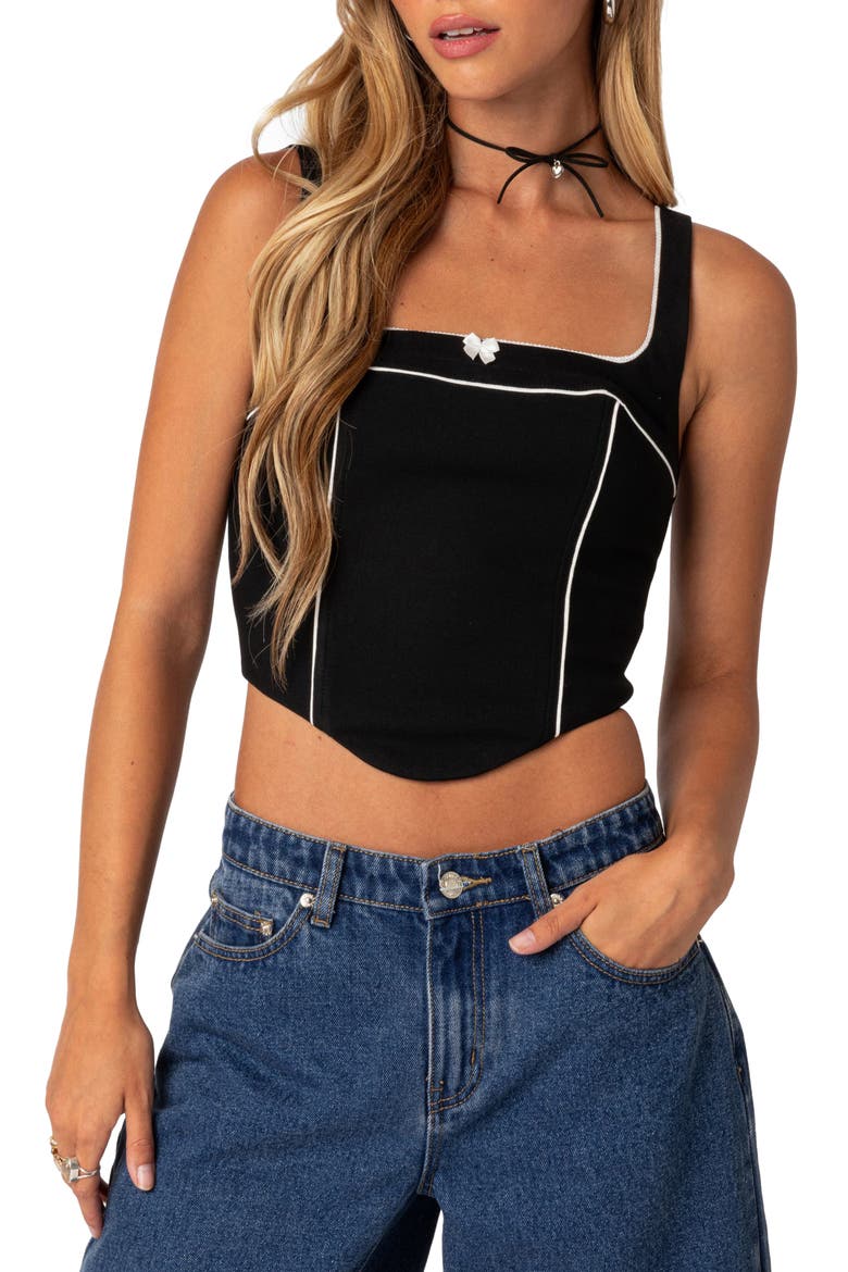 Sailor Piped Corset Tank, Main, color, BLACK