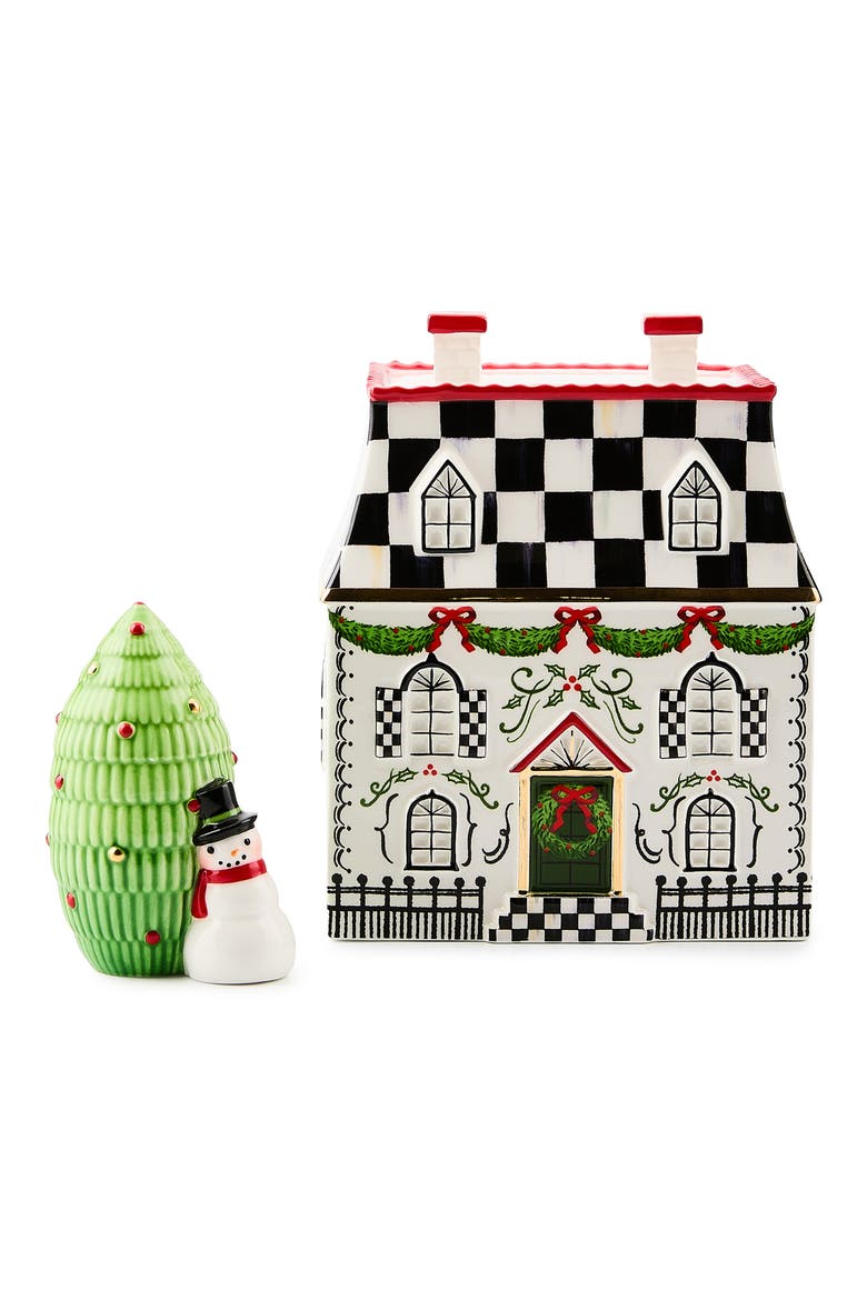 Holly Village Illuminated Ceramic Gingerbread Villa & Tree, Main, color, WHITE