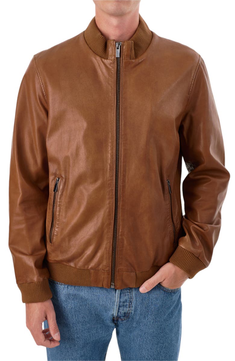 REGENCY Zip Leather Jacket, Alternate, color, Cognac