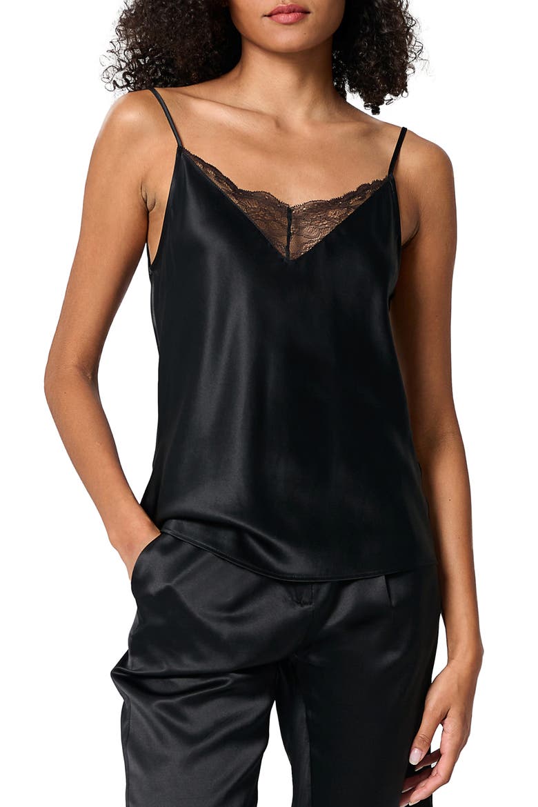 Women's V-Neck Lace Silk Camisole, Main, color, Black