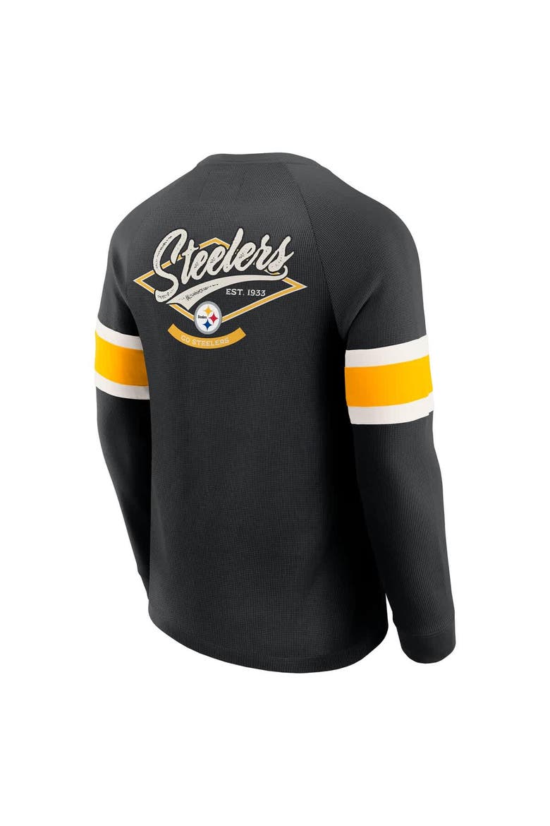 Men's Darius Rucker Collection by Fanatics Black Pittsburgh Steelers Waffle-Knit Raglan Long Sleeve Henley T-Shirt, Alternate, color, Black