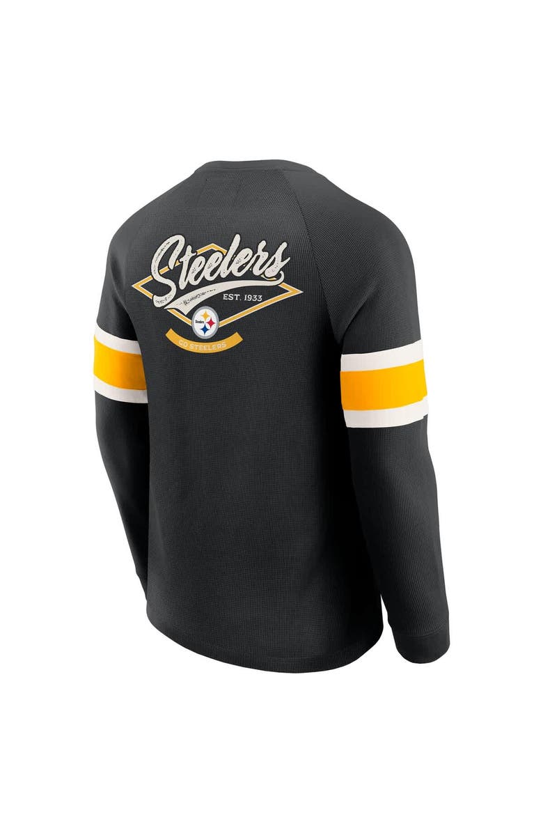 Darius Rucker Collection by Fanatics Men's Darius Rucker Collection by Fanatics Black Pittsburgh Steelers Waffle-Knit Raglan Long Sleeve Henley T-Shirt, Alternate, color, Black