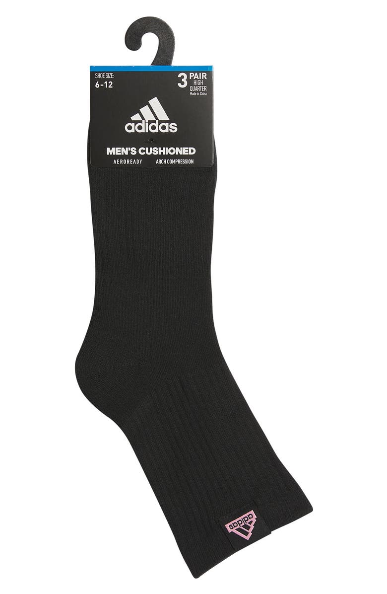 adidas Assorted 3-Pack AEROREADY Cushioned Sport 3.0 Quarter Crew Socks, Alternate, color, Black/True Pink/White