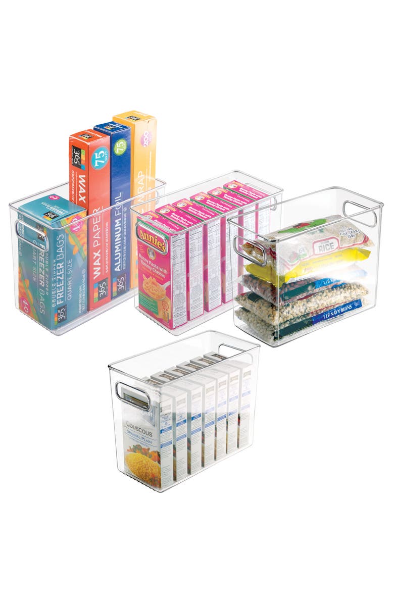 mDesign Plastic Tall Food Storage Organization Container Bin with Handles - 4 Pack, Clear, Main, color,