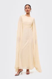 MARYISA Modest Cape Embellished Sequins Maxi Dress