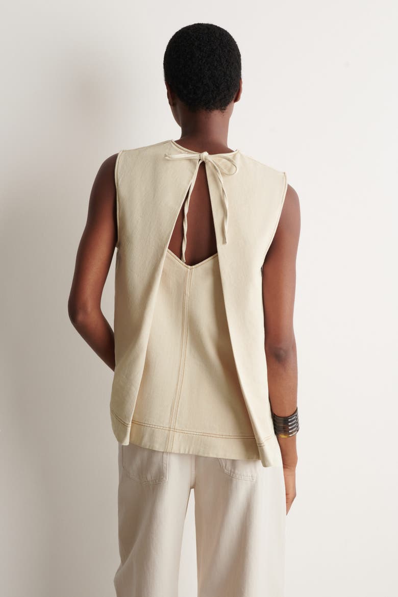 V-neck Open-back Denim Top, Alternate, color, ECRU
