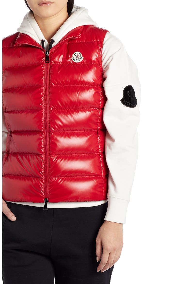 Ghany Short Shiny Nylon Down Vest, Alternate, color, RED