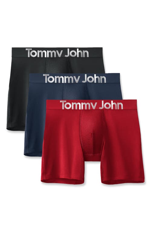 Tommy John 3-pack 360 Sport Essentials 8-inch Performance Boxer Briefs In Black/dress Blues/haute Red