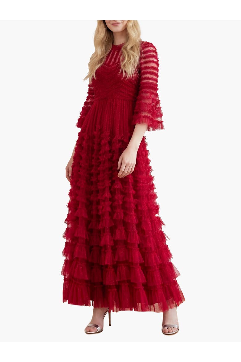 La Vie En Rose Round Neck Gown, Main, color, Deep Red