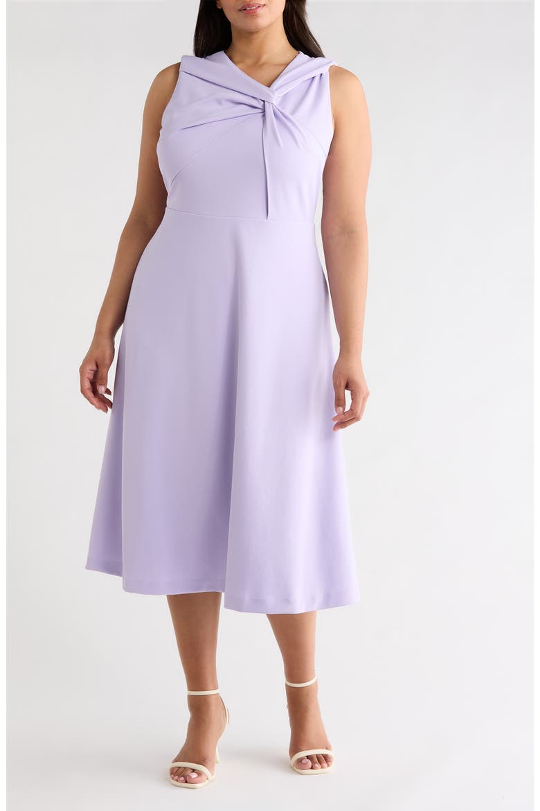 Twist Neck A-Line Midi Dress, Main, color, PASTEL LILAC