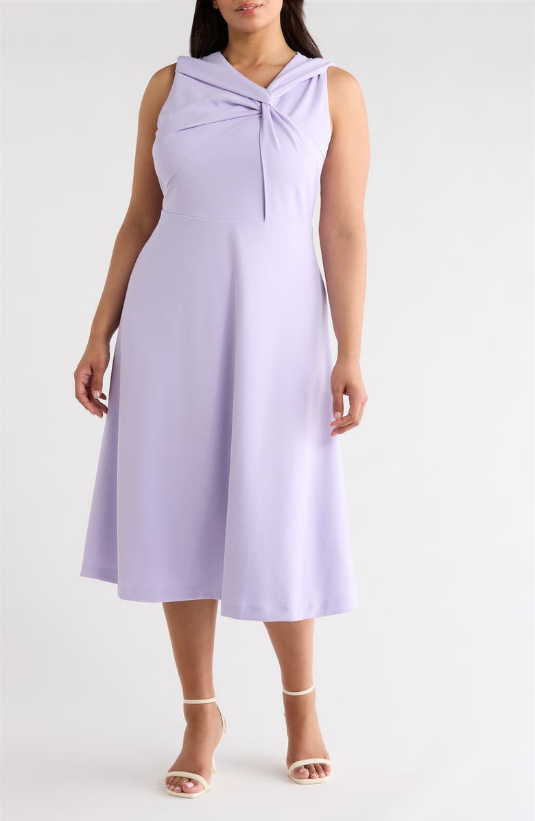Anne Klein Twist Neck A-Line Midi Dress, Main, color, Pastel Lilac