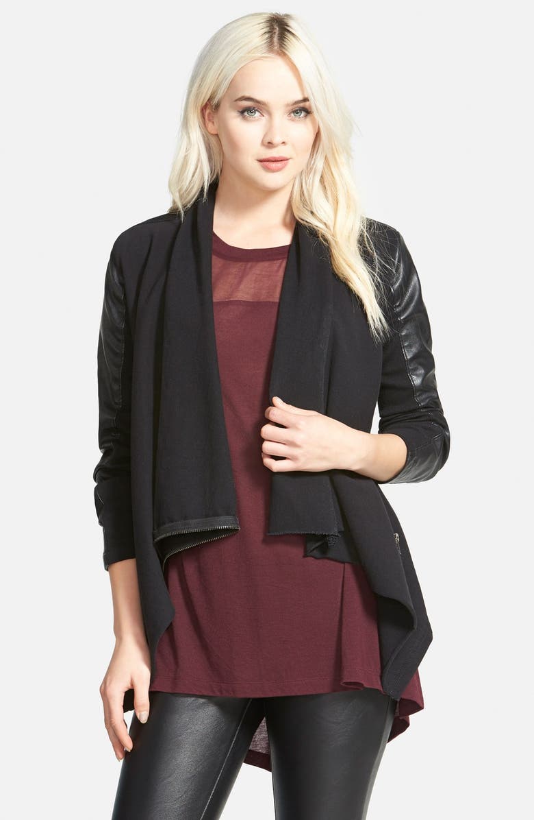 BLANKNYC 'Private Practice' Drape Front Mixed Media Jacket, Alternate, color, 