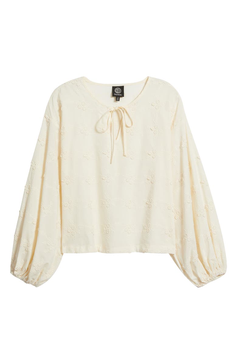 Bobeau Balloon Sleeve Tie Neck Cotton Top, Alternate, color, Cream