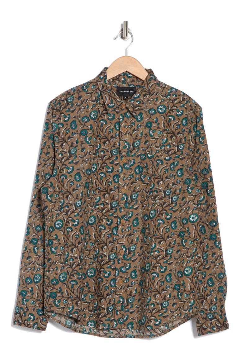 San Gabriel Patterned Long Sleeve Cotton Button-Up Shirt, Alternate, color, BROWN FLORAL