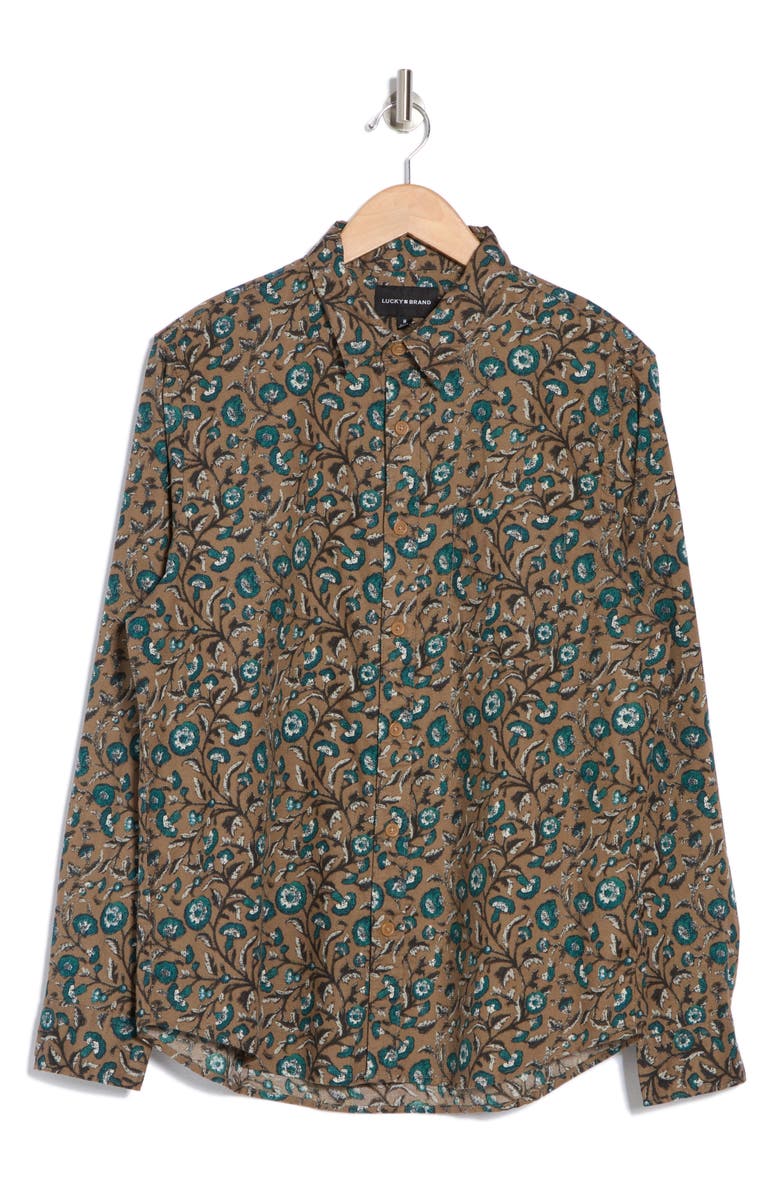 Lucky Brand San Gabriel Patterned Long Sleeve Cotton Button-Up Shirt, Alternate, color, Brown Floral