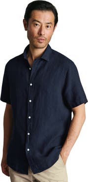 Charles Tyrwhitt Plain Pure Linen Short Sleeve Shirt