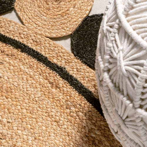 Jonathan Y Aurora Two-tone Jute Hippy Circle Medallion Round Area Rug In Black/natural