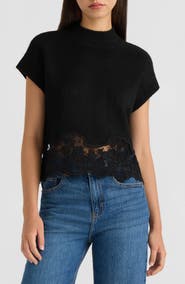 NVLT Lace Hem Sleeveless Mock Neck Sweater