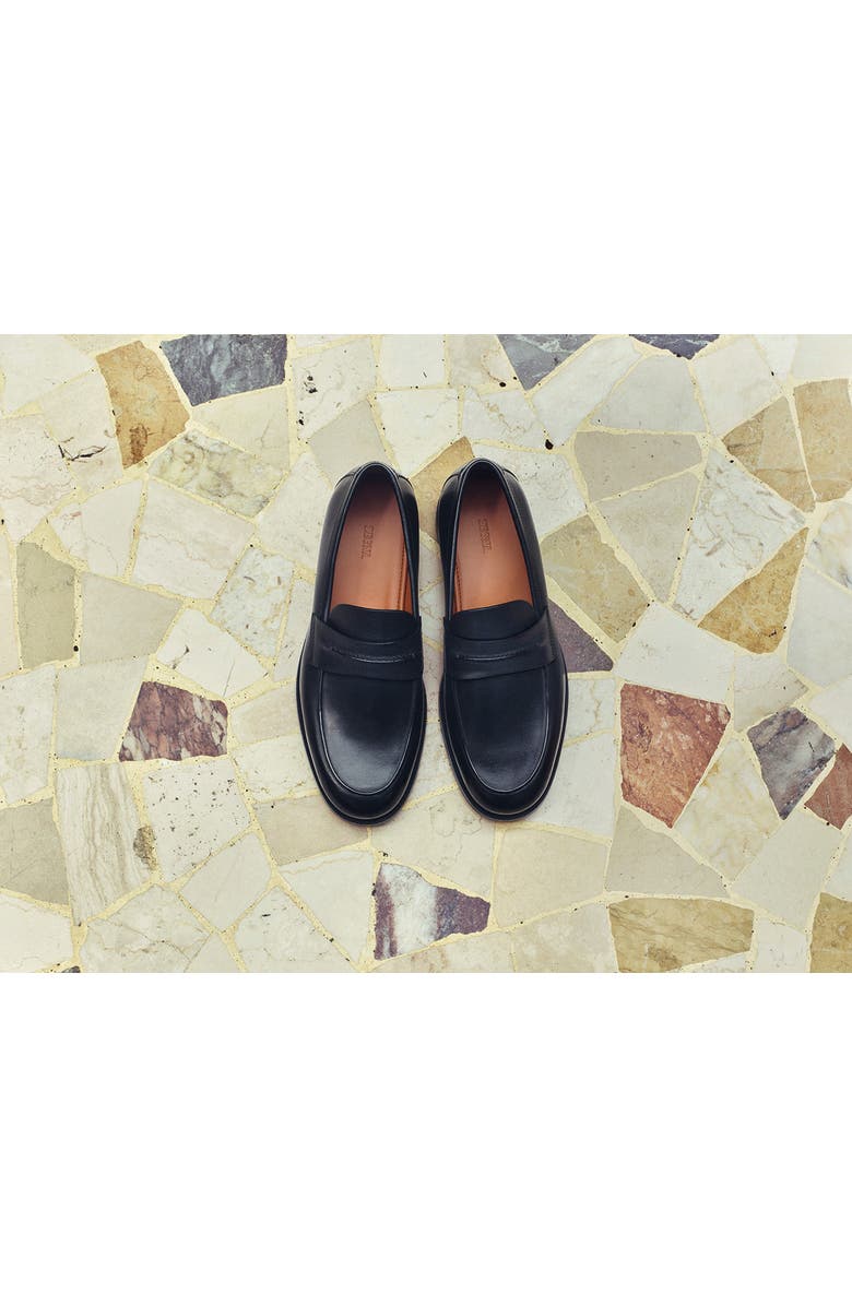 ZEGNA Leather Driving Loafer, Alternate, color, Black