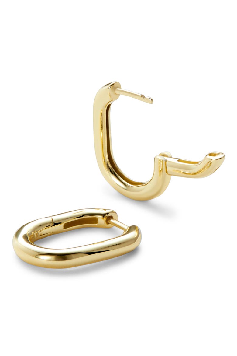 Small Rox Oval Hoop Earrings, Main, color, 925 YG