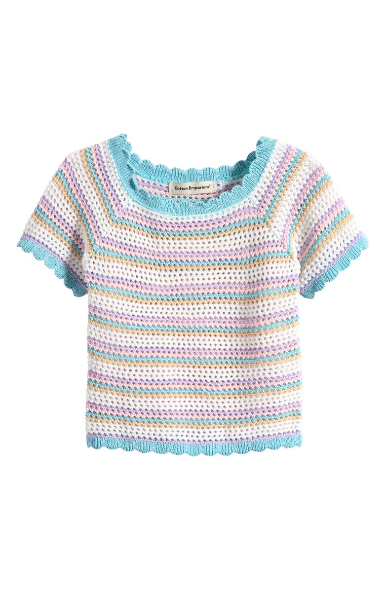 Cotton Emporium Kids' Stripe Open Stitch Sweater, Main, color, 