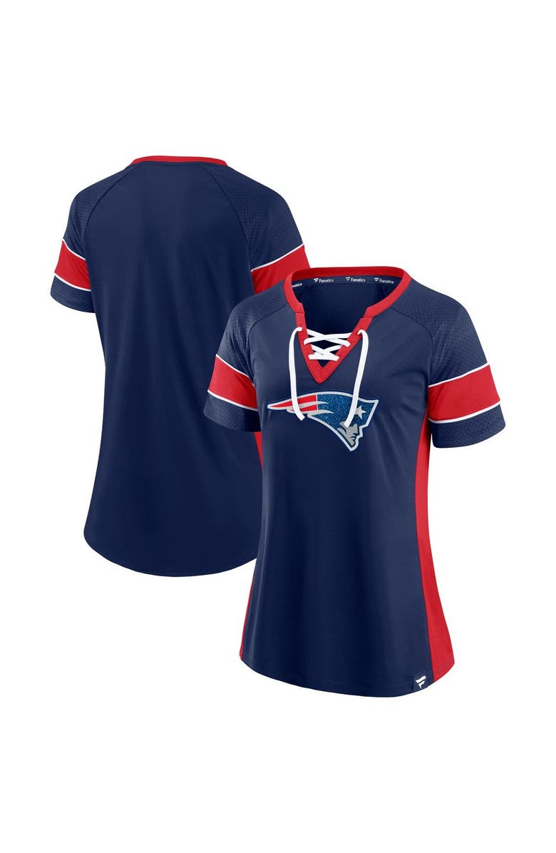 FANATICS Women's Fanatics Branded Navy/Red New England Patriots Team Draft Me Lace-Up Raglan T-Shirt, Main, color, 