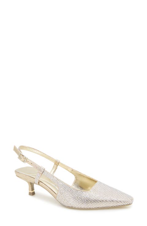 Martha Crystals Slingback Kitten Heel Pump (Women)