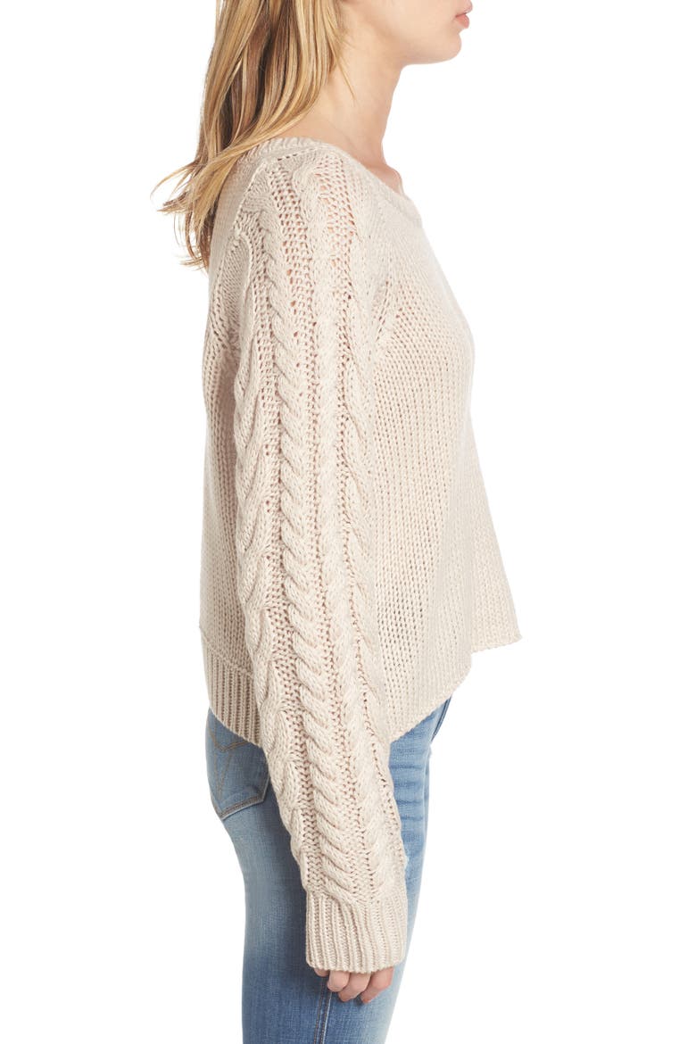 Cable Sleeve Pullover, Alternate, color, BEIGE MORN